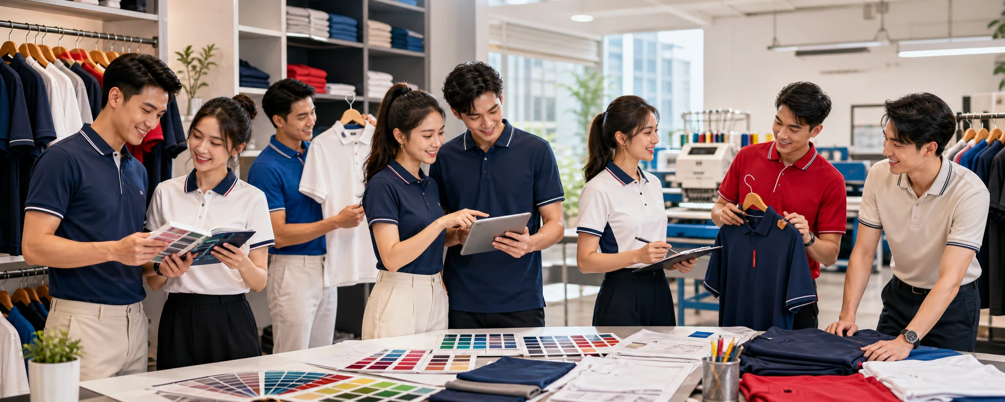 Banner nhiều người mẫu mặc áo thun đồng phục Nguyên Khang